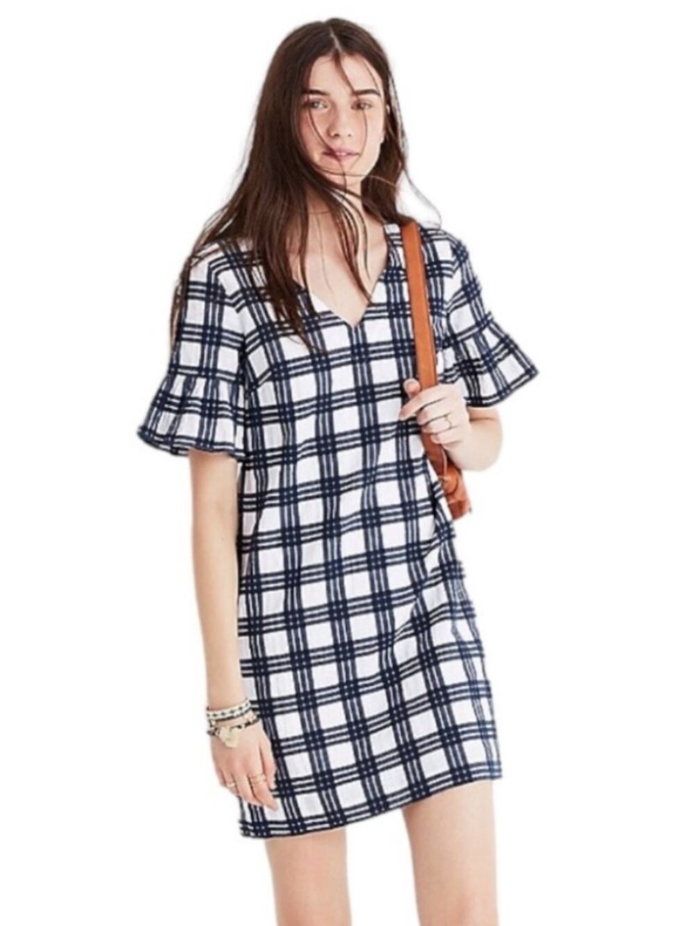 Madewell Blue and White V-Neck Shift Dress Size 0